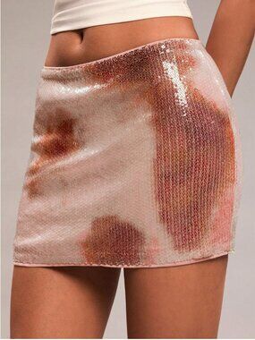 SHEIN BAE Women's Fashion Tie-Dye Sequin Embellished Low-Waist Mini Skirt